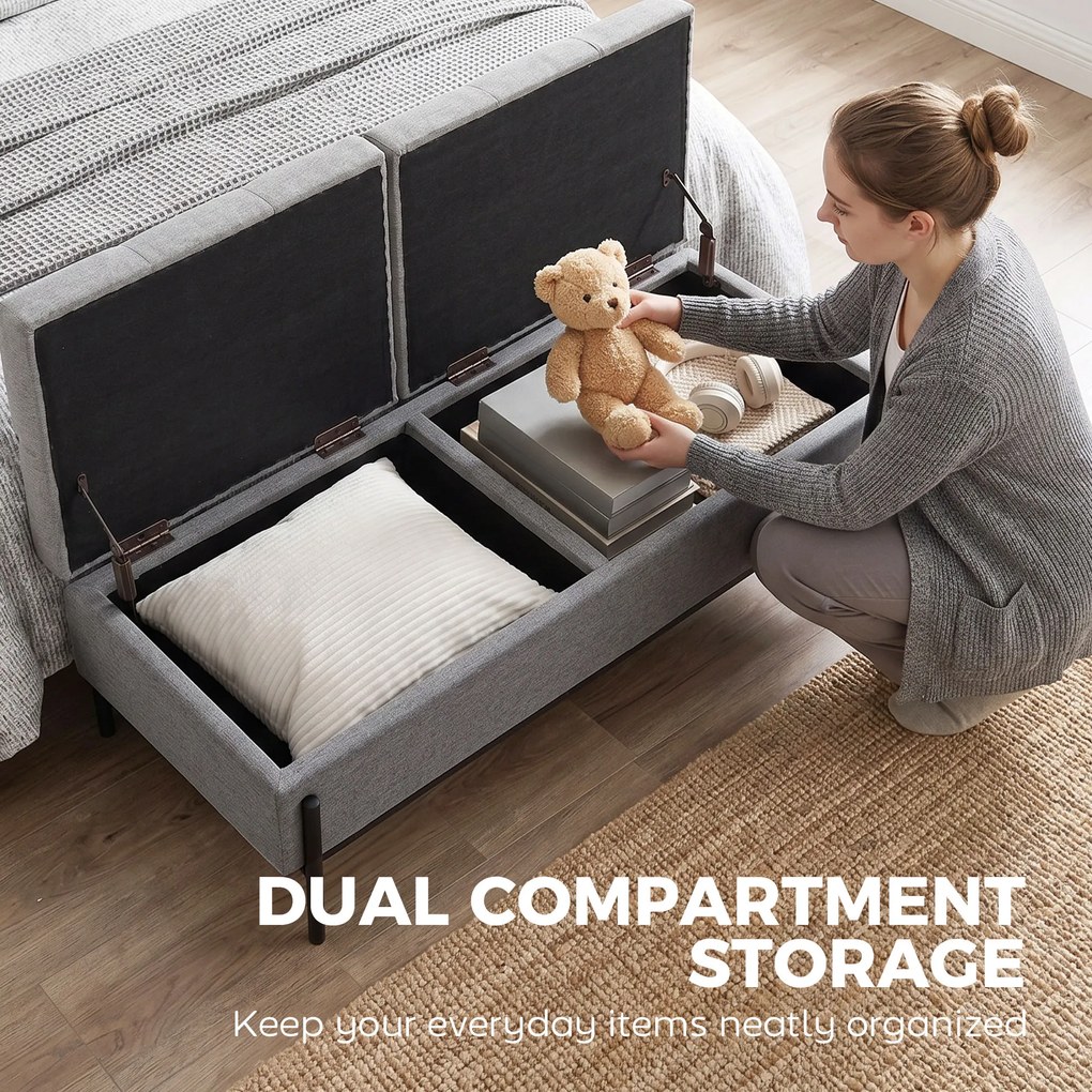 HOMCOM Skrzynia z tkaniny lnianej, ławka z 2 schowkami, składanymi klapami i ekstra grubą poduszką, 117 x 50 x 44 cm | Aosom PL