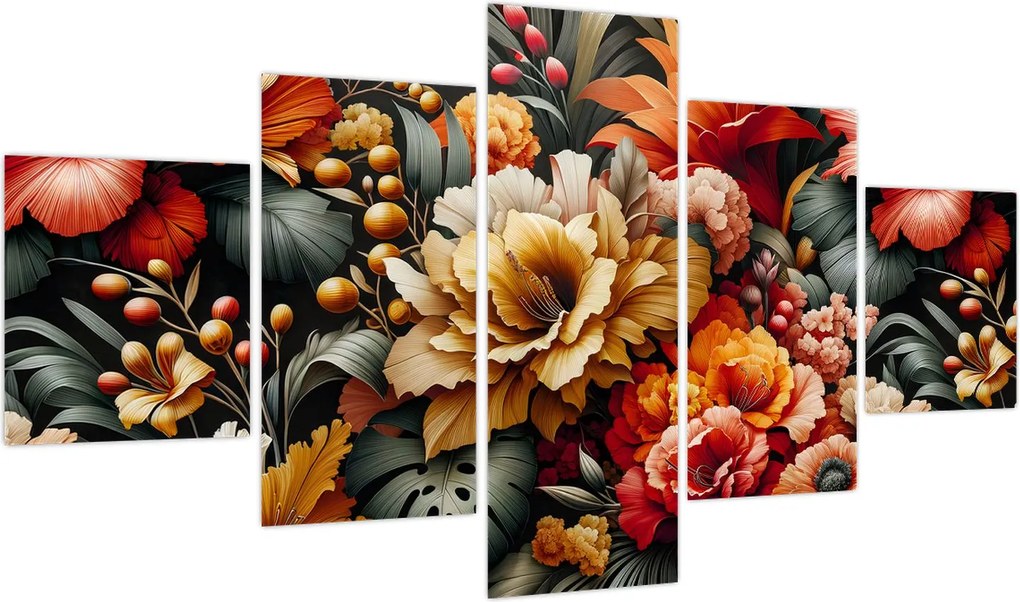 Obraz - Pomarańczowo-czerwone kwiaty (125x70 cm)