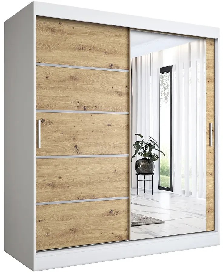 Szafa przesuwna 180 cm biel + dąb artisan - Marmos 5X