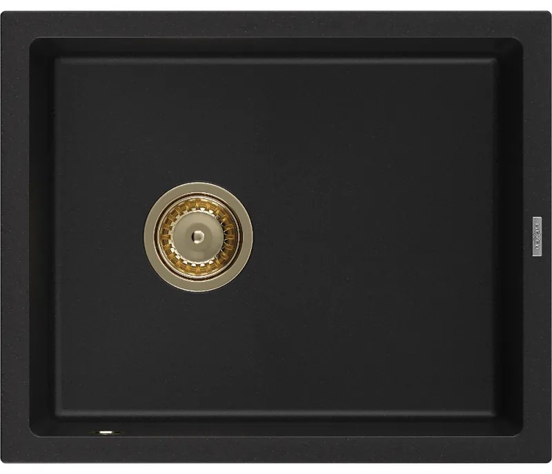 Mexen Pedro zlewozmywak granitowy 1-komorowy 560 x 460 mm, czarny, syfon złoty - 6508561000-77-G