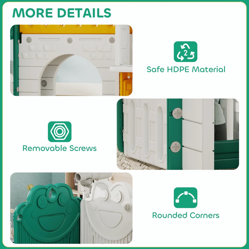 AIYAPLAY Zjeżdżalnia 7 w 1, plac zabaw do domu, ścianka wspinaczkowa, domek, tablica, kosz do koszykówki, 1-4 lata, tworzywo sztuczne, Żółty+Zielony