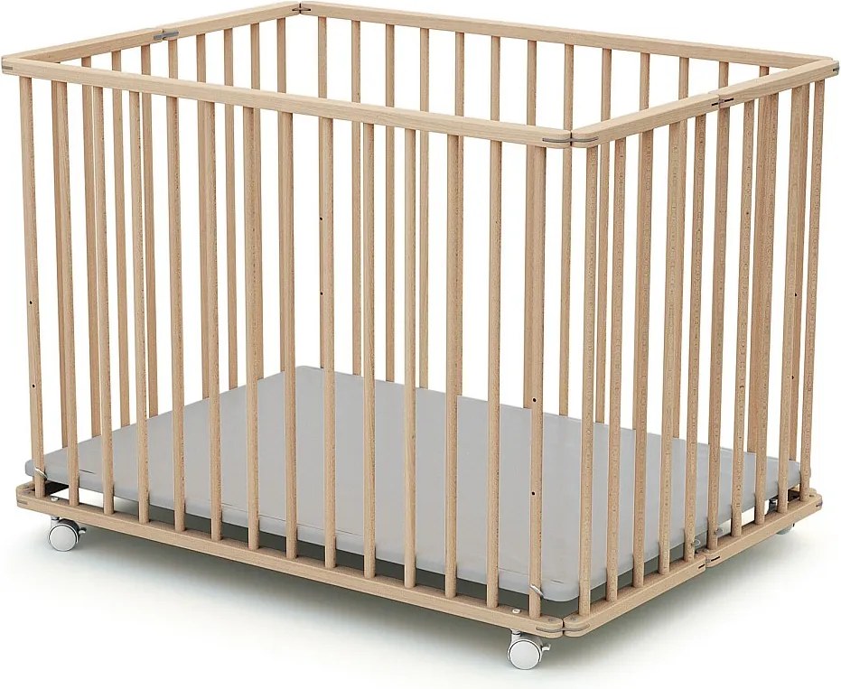 Składany kojec dla dziecka z surowego drewna bukowego 70 x 100 cm
