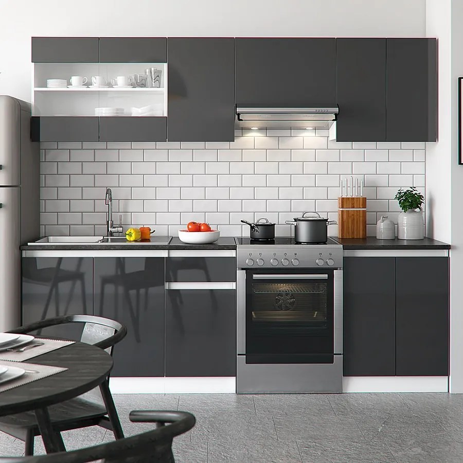 Szafka kuchenna antracytowy wysoki połysk/biały 240x60x81.6 raul