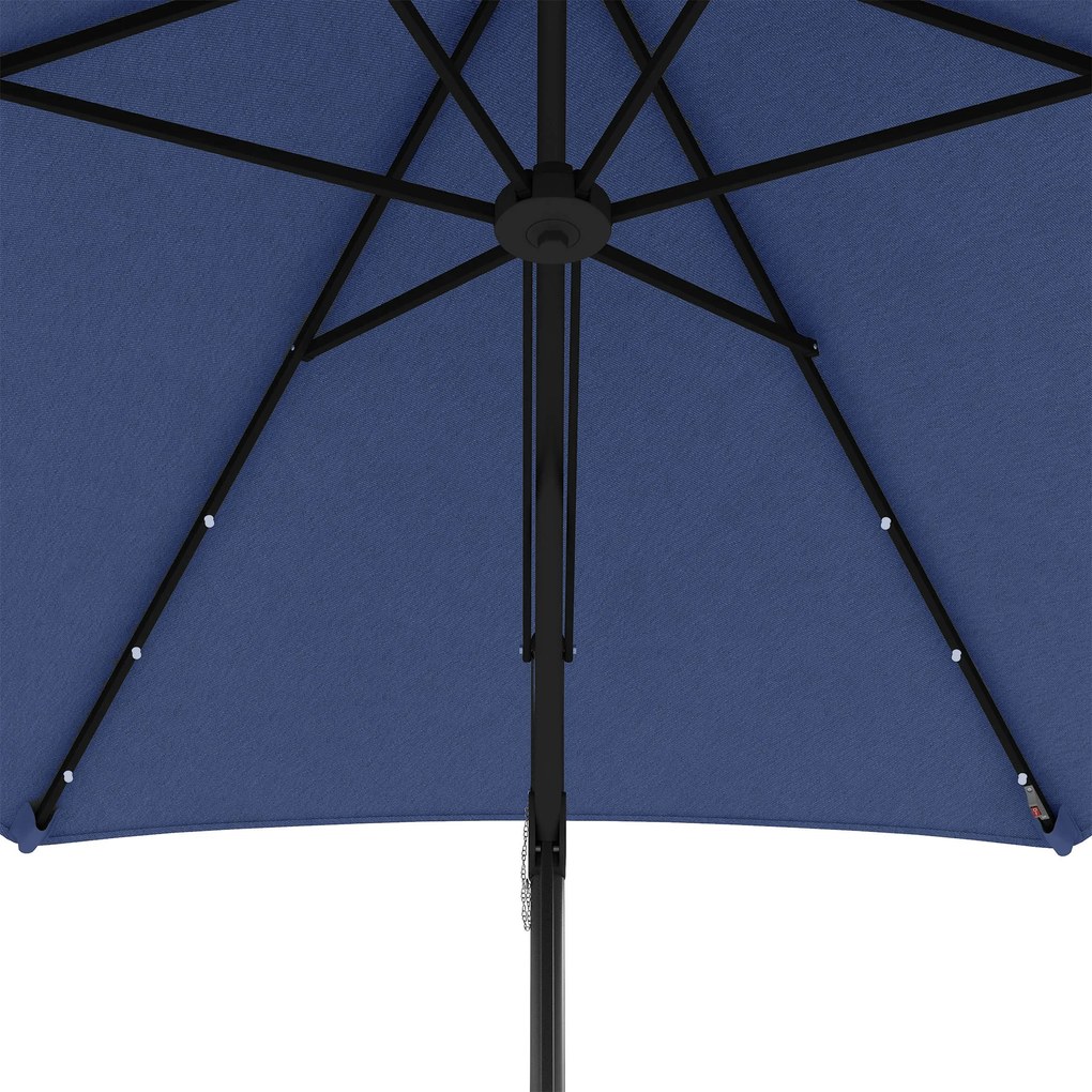 Outsunny Parasol ogrodowy, parasol z lampkami LED, modułem słonecznym, odporny na pogodę, z pokrowcem, Ø290 x 260 cm, Granatowy