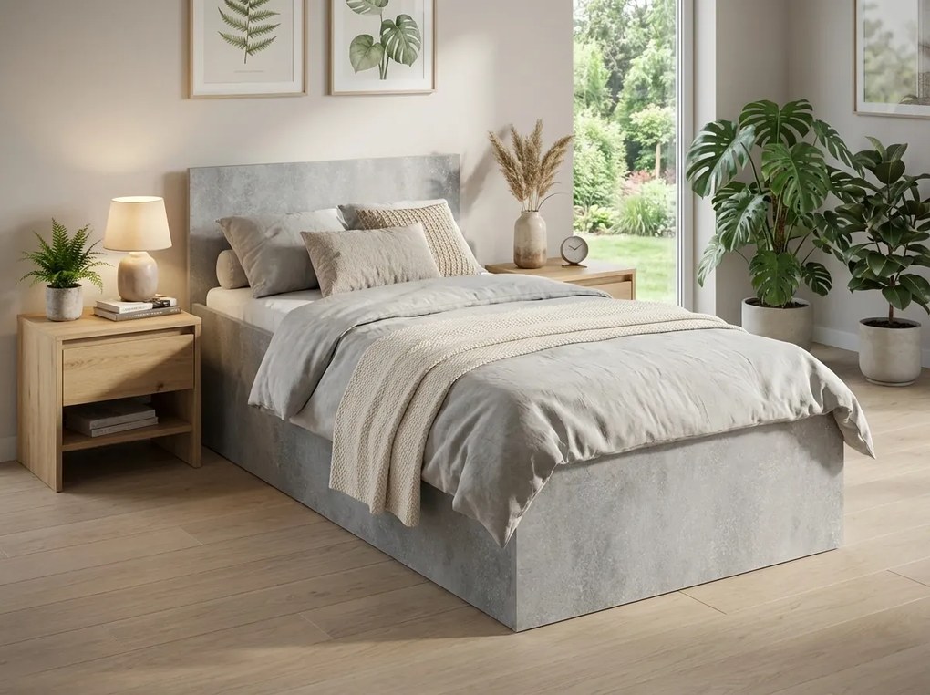 Łóżko SOFIA 90 x 200 cm, beton Stelaż: Ze stelażem listwowym rolowanym, Materac: Materac Coco Maxi 20 cm