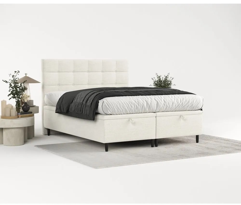 Kremowe tapicerowane łóżko dwuosobowe ze schowkiem 200x200 cm Senses – Maison de Rêve