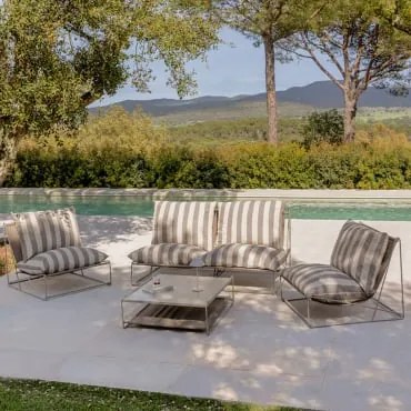 Zestaw Ogrodowy Z Modułową Sofą 2-częściową, 2 Fotelami I Rozkładanym Stolikiem Bocznym Amaro Kremowa Tapioca - Mokka Brąz - Sklum