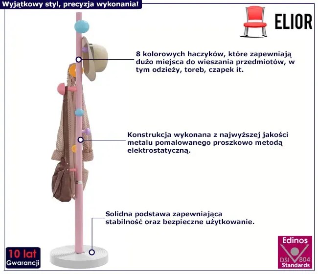 Oryginalny różowy wieszak stojący na ubrania - Larion