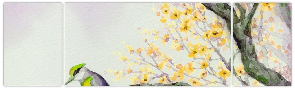 Obraz - Akwarelowy ptaszek na drzewie (170x50 cm)