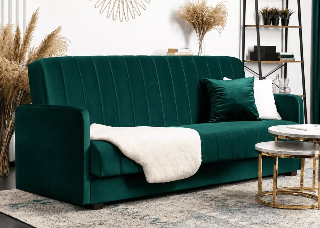Sofa Okabiz 2-osobowa z funkcją spania, pojemnikiem i eleganckim designem