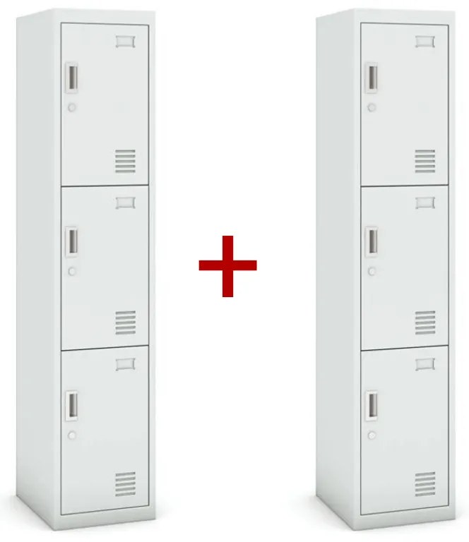 Szafka ubraniowa S3 trzydrzwiowa 1+1 GRATIS, demontaż, zamek cylindryczny, szara/szara