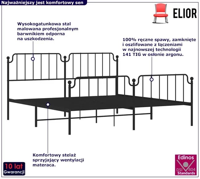 Czarne metalowe łóżko loftowe 200x200 cm Caso 3X