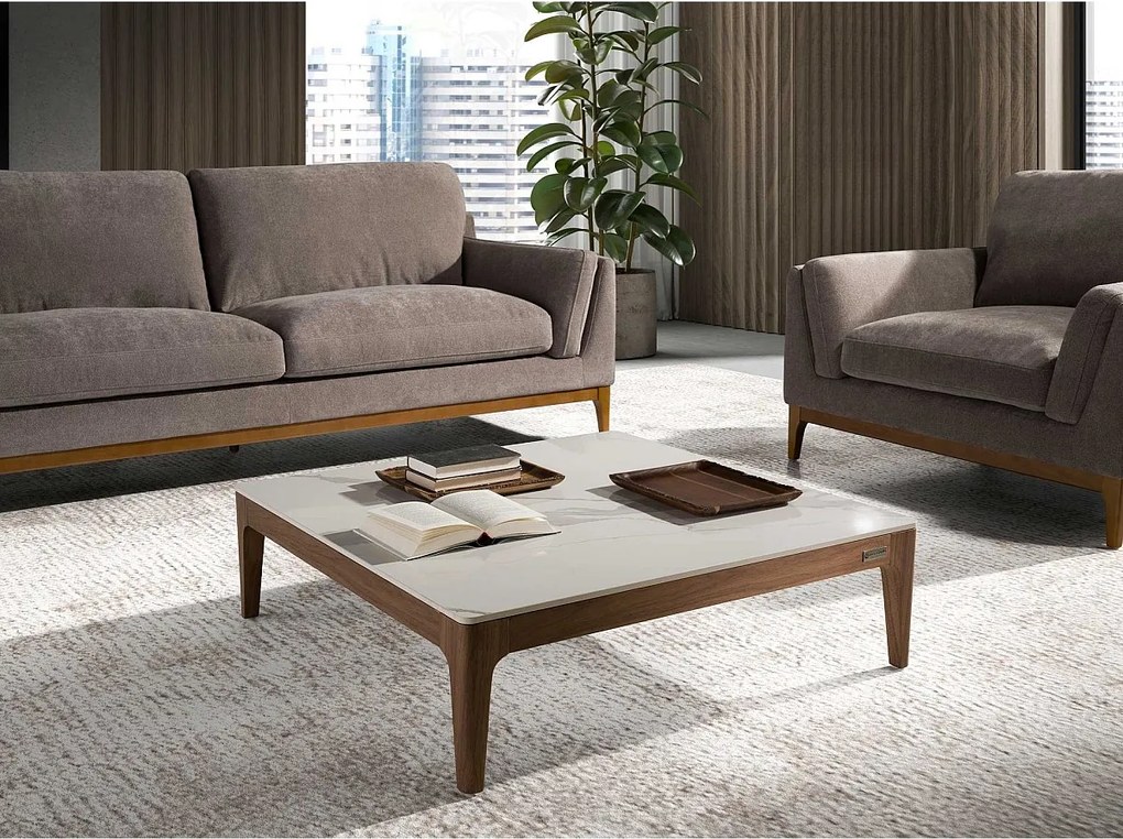 Porcelanowy kwadratowy stolik kawowy z marmuru i orzecha włoskiego 2042 ANGEL CERDA