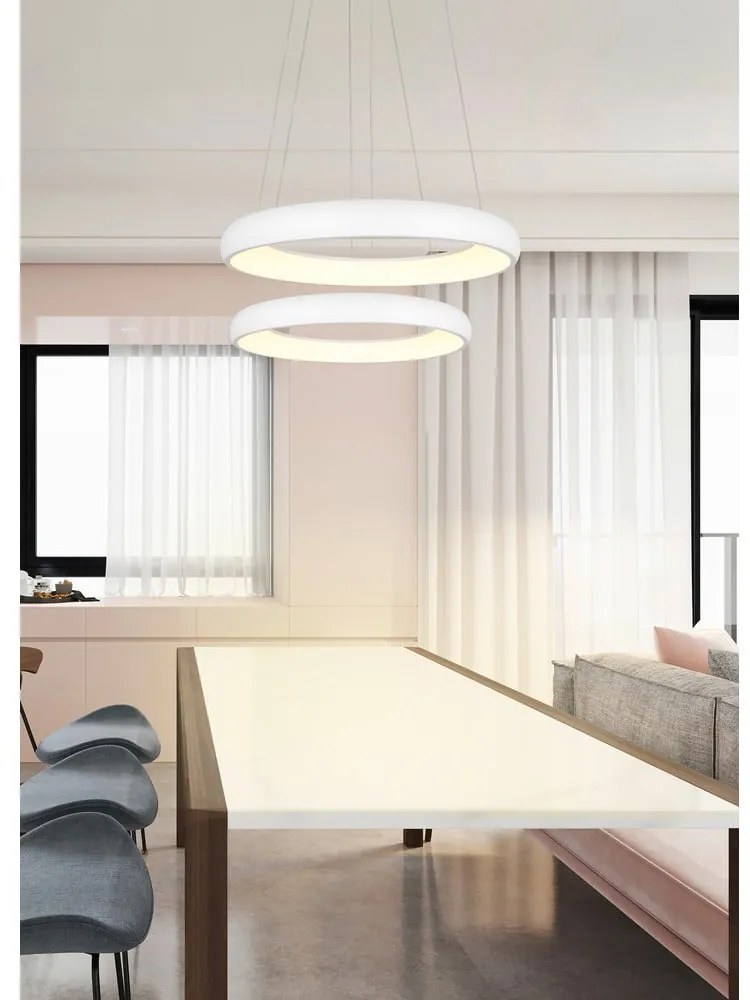 Biała lampa wisząca LED ze ściemniaczem i metalowym kloszem ø 46 cm Cardona – Trio