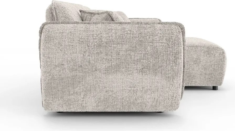 Beżowy narożnik z tkaniny szenilowej (prawostronny/z szezlongiem) Nelia – Ropez