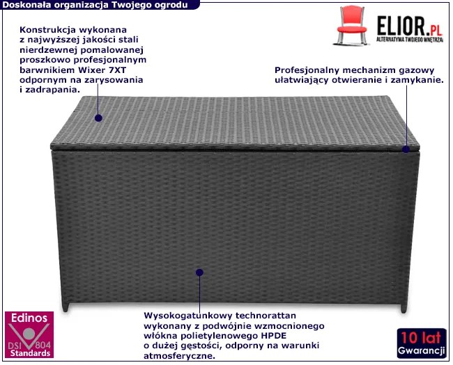 Duża czarna rattanowa skrzynia ogrodowa F0-R46
