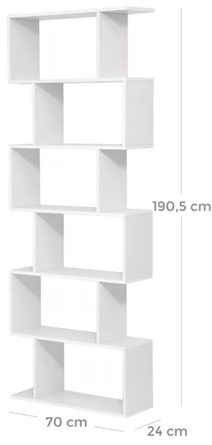 Vasagle Regał/półka na książki PRESTON, 70x24x190,5cm, biały