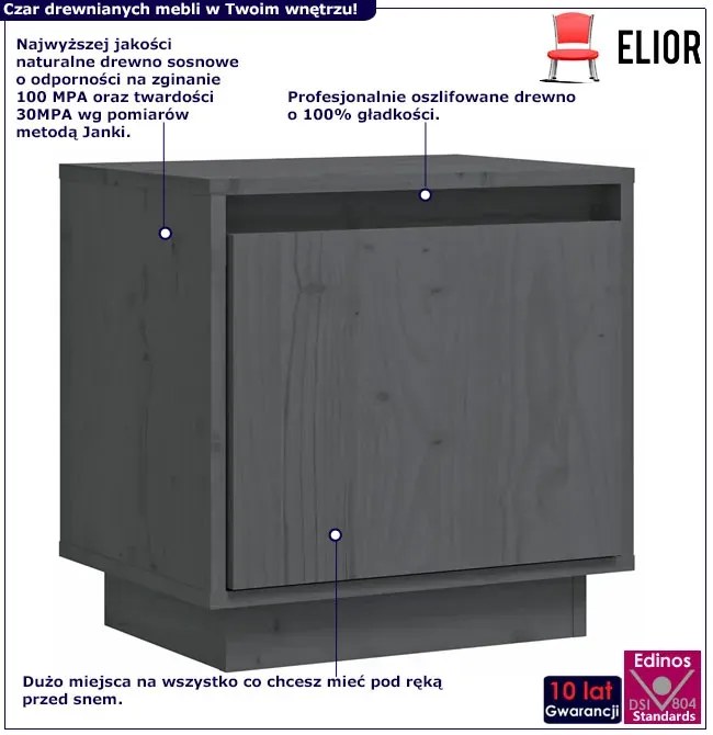 Szara drewniana szafka nocna do sypialni - Nivela