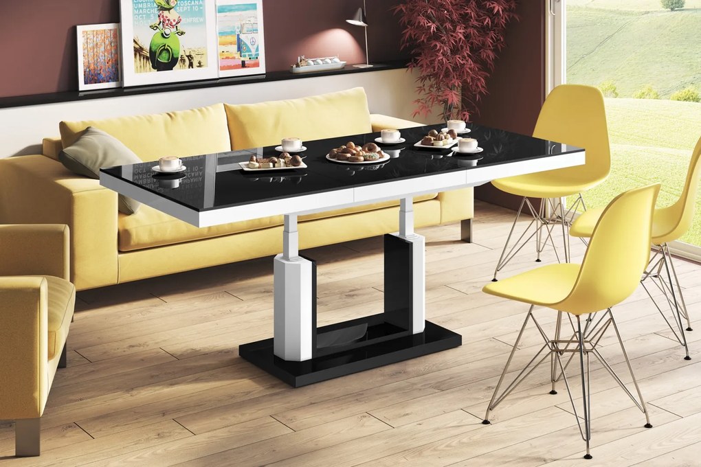 Ławostół w połysku Quadro Lux Hubertus z czarnym blatem i białą obwódką