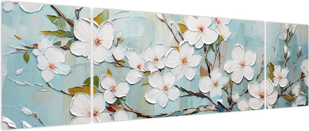 Obraz - Malowanie, kwitnące gałęzie drzew (170x50 cm)