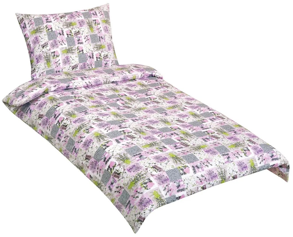 Bellatex Pościel bawełniana Patchwork liliowy, 140 x 200 cm, 70 x 90 cm, 140 x 200 cm, 70 x 90 cm