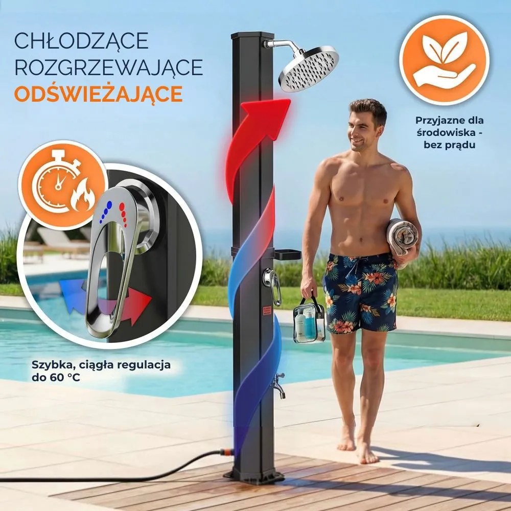 Prysznic solarny z pokrywą HAVANA, 35 l, czarny Casaria