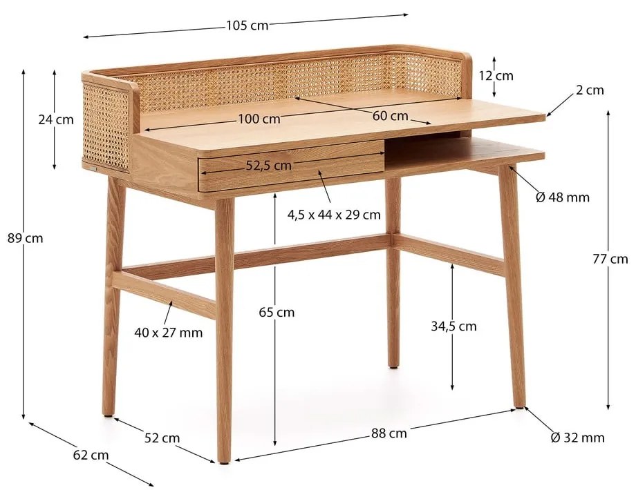 Biurko w dekorze jesionu 62x105 cm Araxi – Kave Home