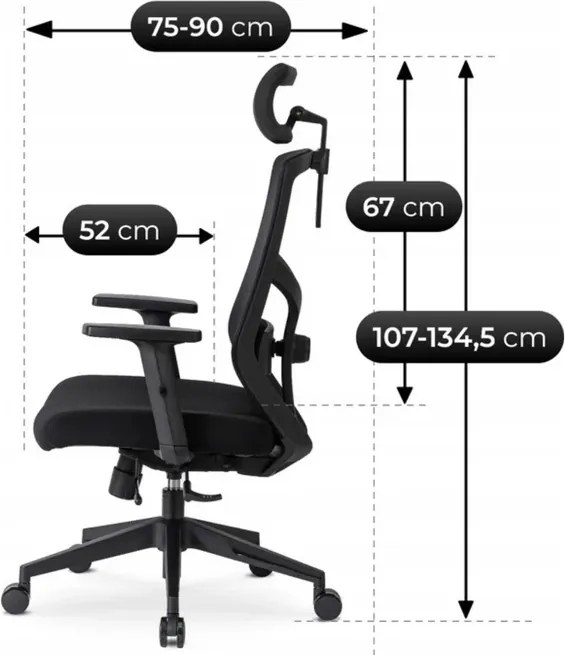 Fotel Biurowy Ergonomiczny Obrotowy BENTO Czarny Nowoczesny