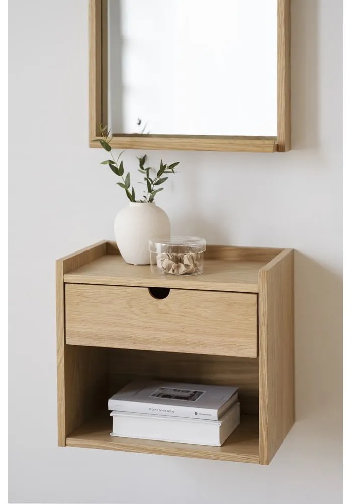 Naturalna szafka nocna z litego drewna dębowego wisząca/z półką Hillmond – Rowico