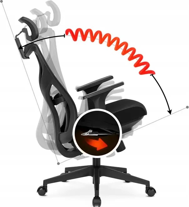 Fotel Biurowy Ergonomiczny Obrotowy SPIRAL Czarny z Zagłówkiem do Pracy