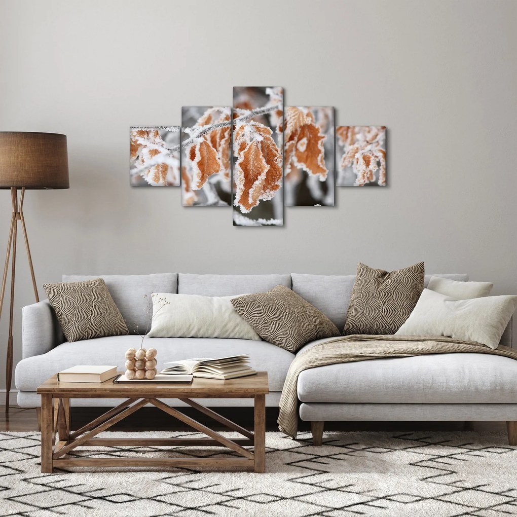 Obraz - Zamarznięte liście (125x70 cm)