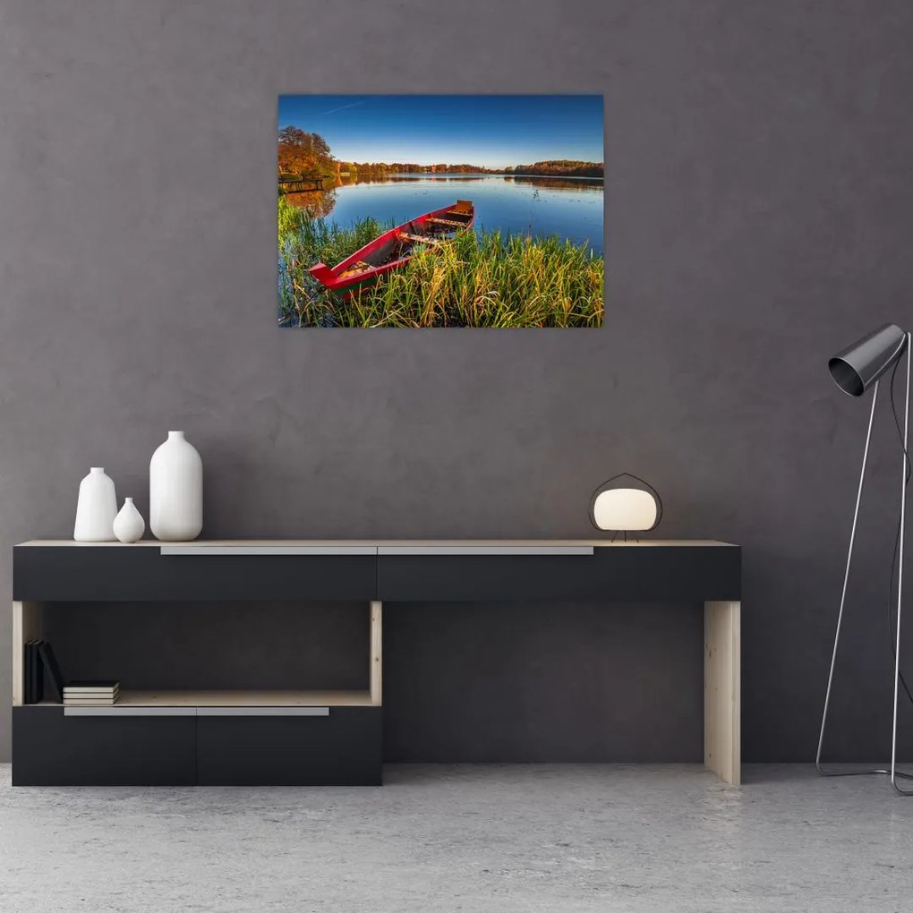 Obraz na szkle czerwonej kropki (70x50 cm)