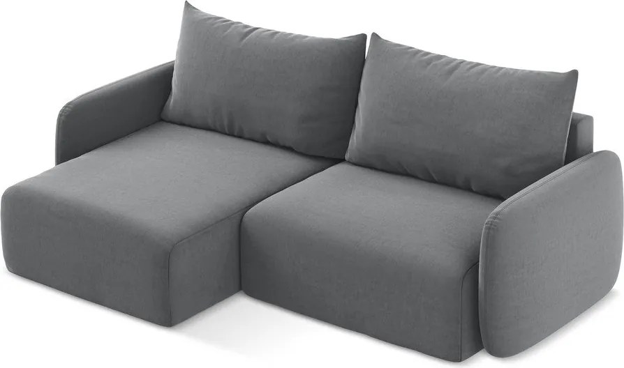 Szary aksamitny rozkładany narożnik ze schowkiem (lewostronny/z szezlongiem) Kalena – Makamii