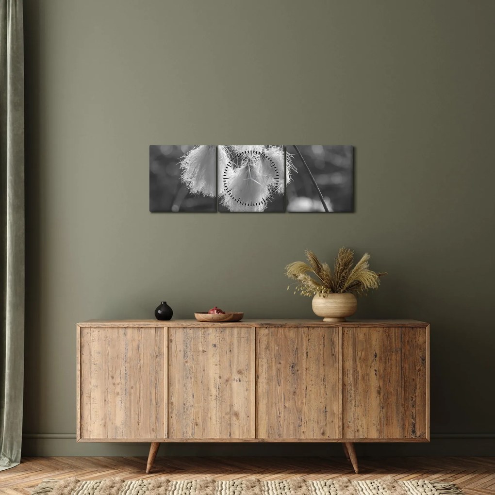 Obraz - Trawa bawełniana (z zegarem) (90x30 cm)
