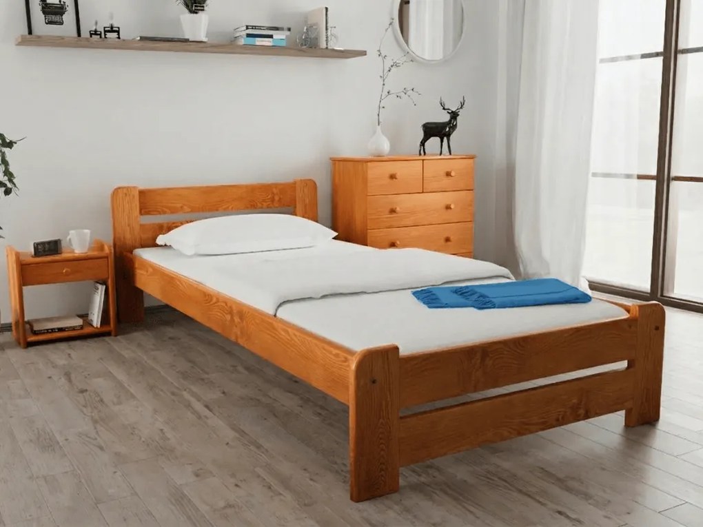 Łóżko Laura 90 x 200 cm, olcha Stelaż: Ze stelażem listwowym rolowanym elastycznym, Materac: Materac Deluxe 10 cm