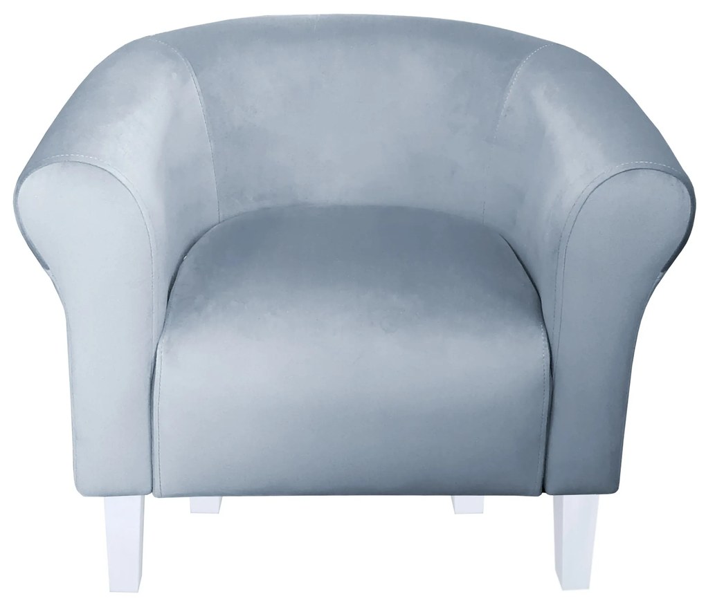 Fotel Milo tkanina Welur wygodny fotel tapicerowany do salonu i sypialni : Kolor nogi - Biała, Kolor tkaniny - VELVET - BL06, Wysokość nogi - 15 cm