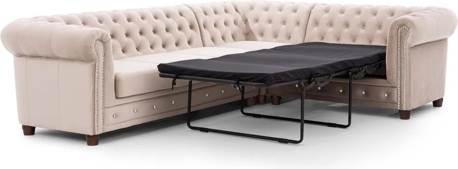 Beżowy aksamitny rozkładany narożnik (prawostronny/w kształcie litery L) York Blik – Ropez