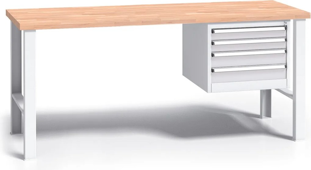 Profesjonalny stół warsztatowy G3 z drewnianym blatem roboczym, 1700 mm, 1x 4 szufladowy kontener, szary
