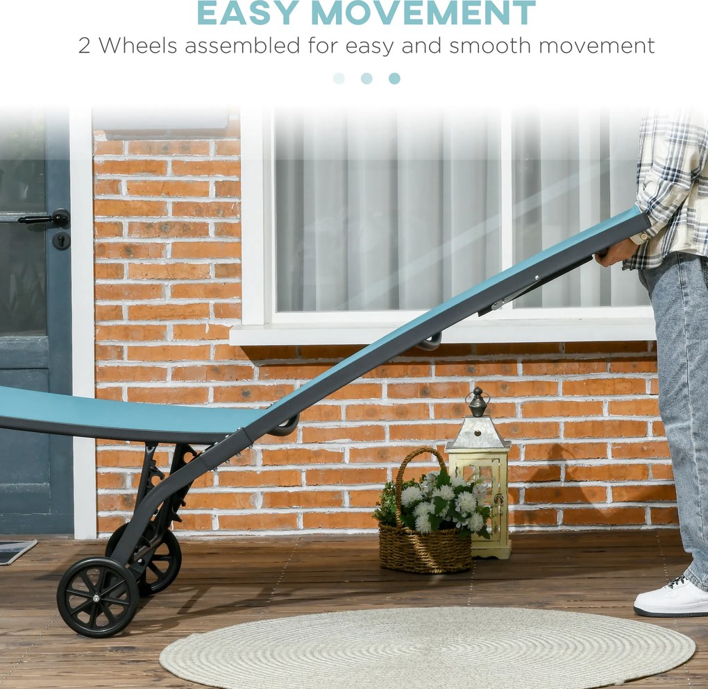 Outsunny Leżak słoneczny, 5-stopniowo regulowane oparcie, oddychający materiał, rama aluminiowa, niebieski, 195 x 66 x 34 cm