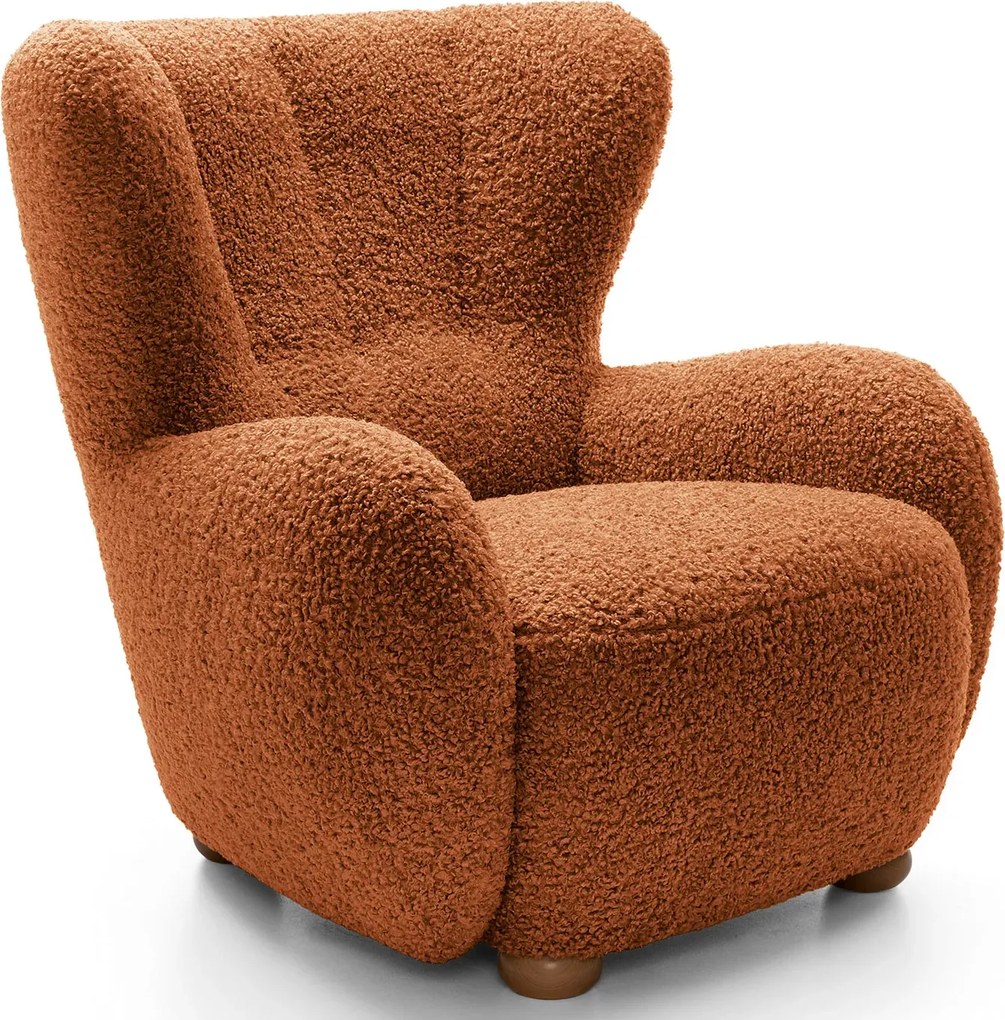 Czerwony włochaty fotel uszak boucle L5-A79