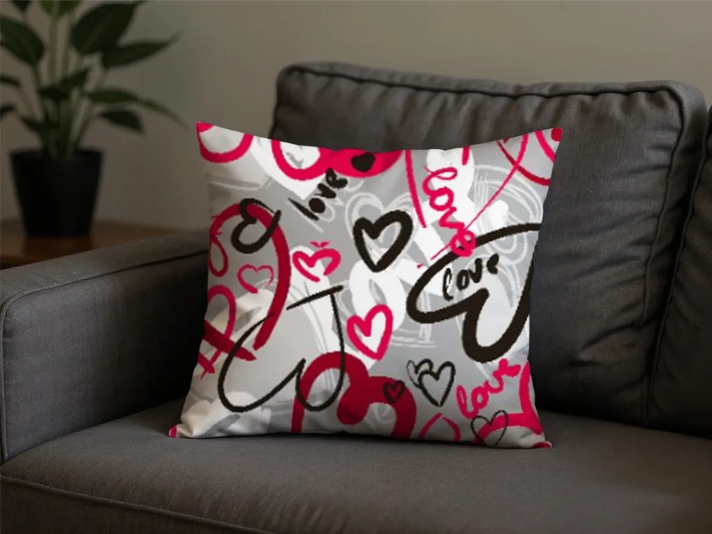 Poszewka na poduszkę z polibawełny STREET LOVE POLY 45x45 cm, szara
