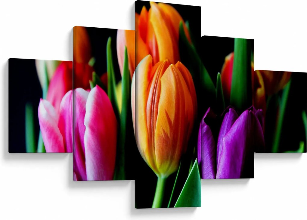 Obraz tulipanów na czarnym tle (125x70 cm)
