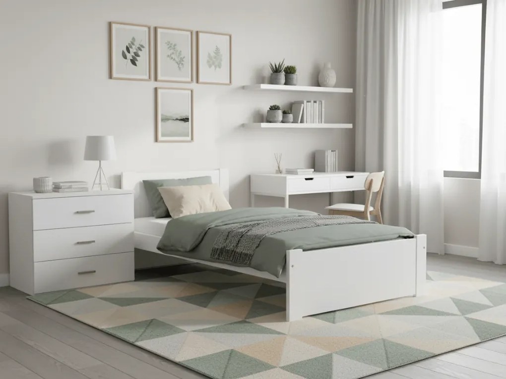 Łóżko IKAROS 90 x 200 cm, białe Stelaż: Ze stelażem listwowym rolowanym, Materac: Materac Deluxe 10 cm