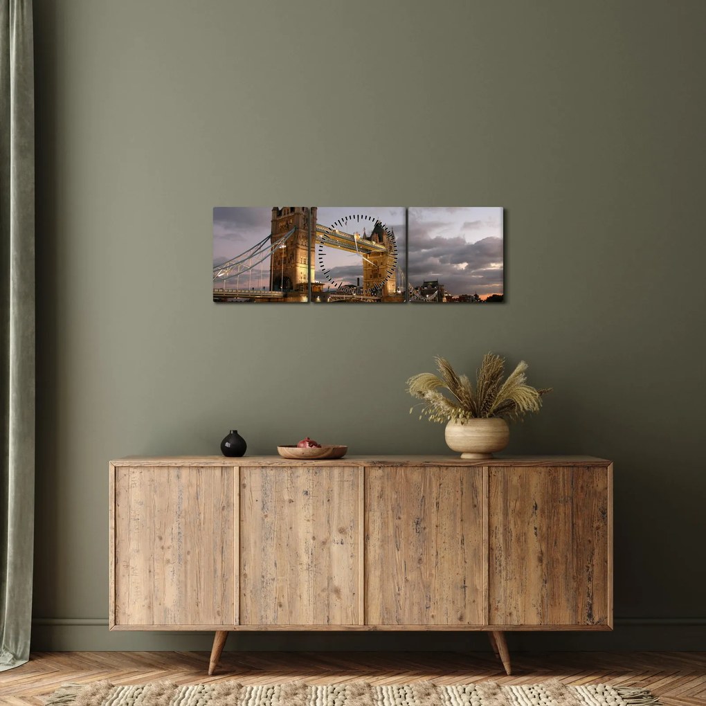 Obraz - Tower Bridge nocą (z zegarem) (90x30 cm)