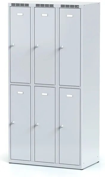 Alfa 3 Metalowa szafka skrytkowa S6, 6 schowków, 1800 x 900 x 500 mm, zamek obrotowy, drzwi szare