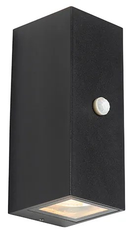 Lampa ścienna czarna 2 światła IP44 z czujnikiem ruchu - Baleno