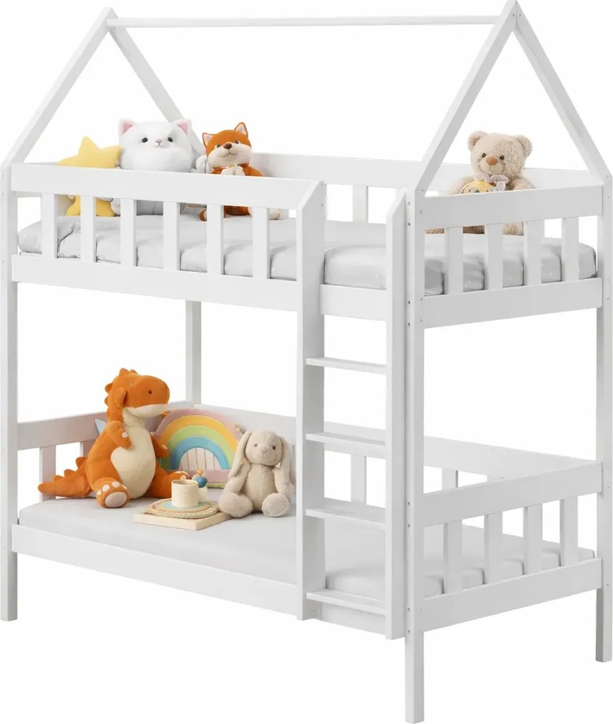 Białe skandynawskie łóżko piętrowe w kształcie domku W3-S26