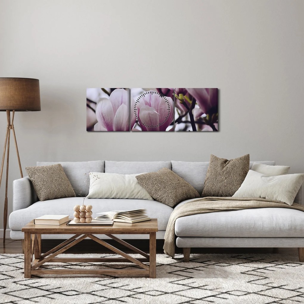 Obraz - Magnolia (z zegarem) (90x30 cm)