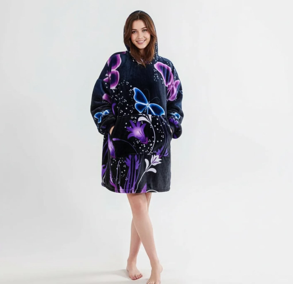 Koc bluza z baranka z rękawami i kapturem VIOLET BUTTERFLY, fioletowa