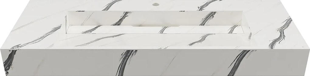 Umywalka podwieszana TAKOTNA z twardego materiału marmuropodobnego w kolorze białym – 120,2 × 45,2 × 8 cm (dł. × szer. × wys.)